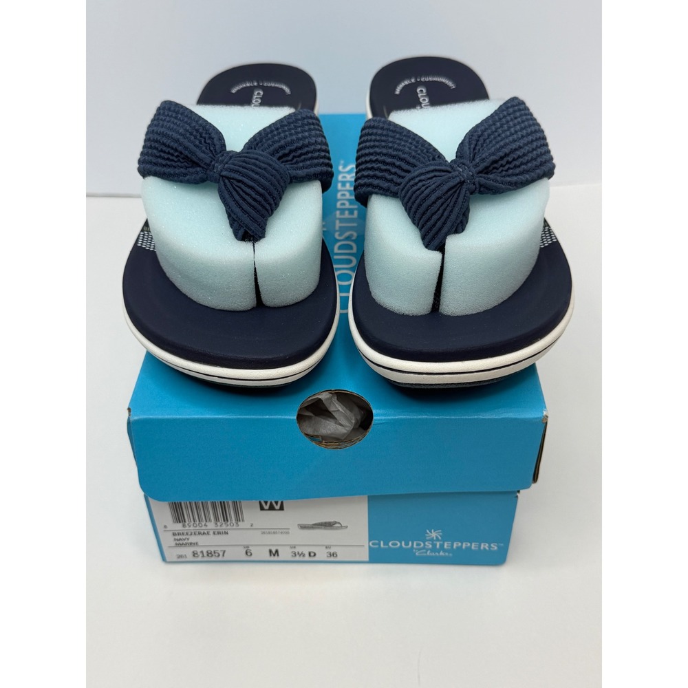 Clarks Cloudsteppers Breeze Rae Erin Slip-On Flat Sandals Navy Size 6M NWT/BOX